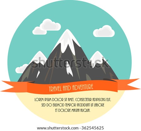 Travel and adventure. Beautiful minimal flat vector illustration. Mountains and clouds.