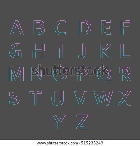 Font. Typeface.Typographic alphabet in a set. All caps letters with vibrant gradient