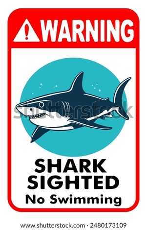 Warning of Shark Presence in Water. Shark Hazard Sign. Swimming Area Danger Alert. Shark danger warning sign. Vector graphic. Shark Attack Risk Warning. 