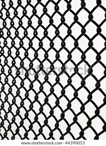 Close up of a chain link fence on white background