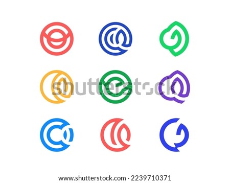 Circle grid lettering leaf logo marks and monogram bundle with some color variation