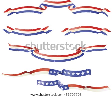 Patriotic American Flag Theme Banners Ribbons. 