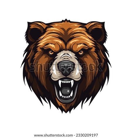 Roaring Brown bear mascot logo, Esport gaming team mascot logo, Angry Bear face logo, Animal mascot isolated on white background