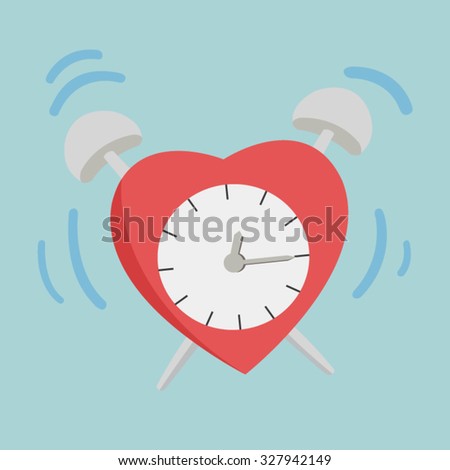 love and Valentine concept flat vector illustration, heart alarm clock