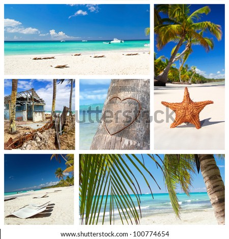 Caribbean nature collage with  tropical landscape