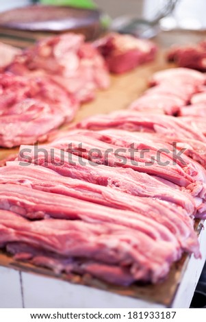 Raw fresh meat ready for sale in local asian market