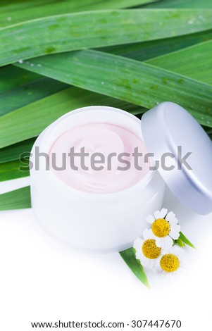 Skincare creams with camomile extract, natural organic cosmetics