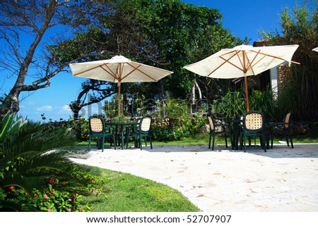 Outdoor cafe with umbrella, Dominican Republic