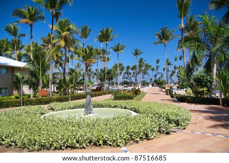 Luxury caribbean hotel resort, road to ocean