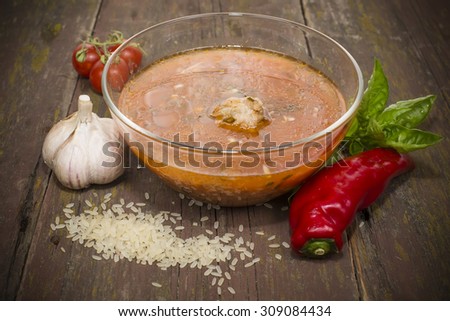 kharcho soup, crushed in a glass bowl