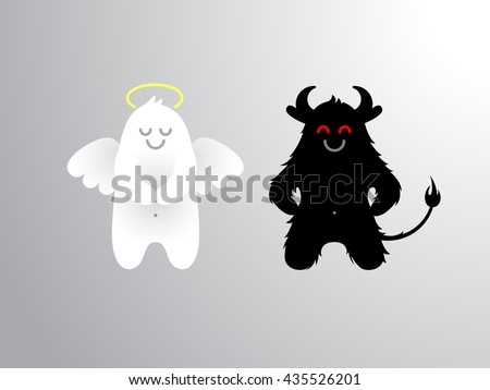 Angel and devil flat cartoon isolated figures.Funny characters, symbols of good and evil.