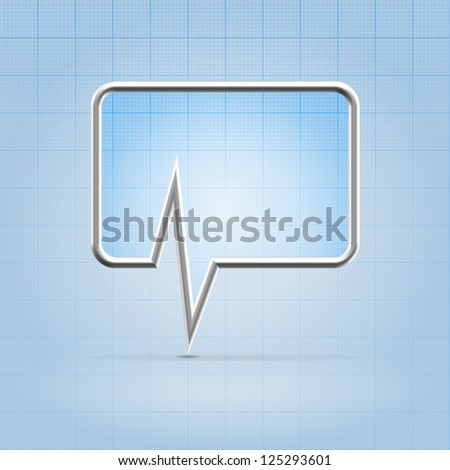 Silver wire sharp metallic speech balloon with a heart beat chart