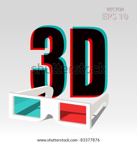 3D symbol with chromatic aberration and three dimensional glasses