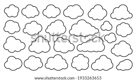 Cloud thin line icons set. Outline vector sign. Linear symbol of weather or database, network, internet storage. Logo design template. Overcast, cleen cloudy sky graphic element collection