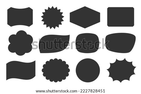 Price tag shapes black solid set. Outline cartoon abstract blank template for comic speech bubble pop art message balloon, text note badge, paper memory sticker, cartoon think cloud frame, web banner