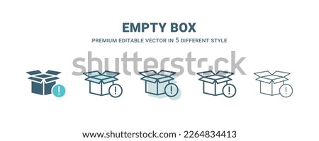 empty box icon in 5 different style. Outline, filled, two color, thin empty box icon isolated on white background. Editable vector can be used web and mobile
