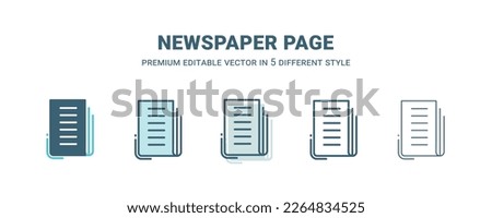 newspaper page icon in 5 different style. Outline, filled, two color, thin newspaper page icon isolated on white background. Editable vector can be used web and mobile
