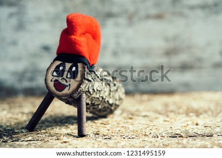a handmade tio de nadal, a typical christmas character of catalonia, spain, with some blank space on the right Zdjęcia stock © 
