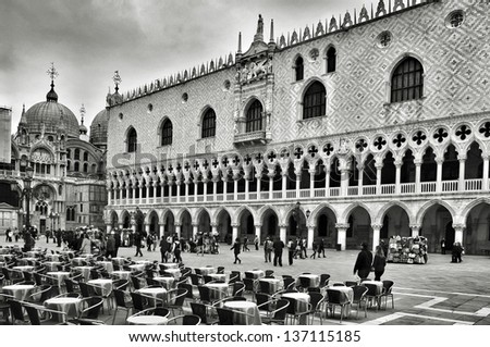 VENICE, ITALY - APRIL 11: Palazzo Ducale and Basilica di San Marco on April 11, 2013 in Venice, Italy. Formerly the residence of the Doge of Venice, the palace is one of the main landmarks of the city