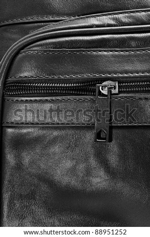 closeup of a black leather travel bag
