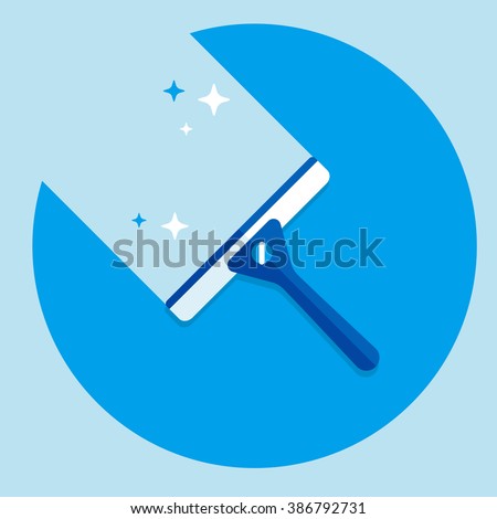 vector cartoon squeegee, scraper, wiper / for cleaning windows, floor, bathroom / shiny / flat, icon template, circle, isolated / blue 