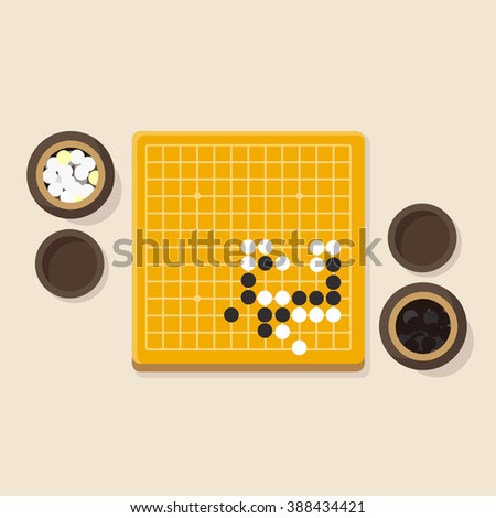 vector cartoon igo / go game, go board, yunzi, bowl / traditional chinese strategy board game 