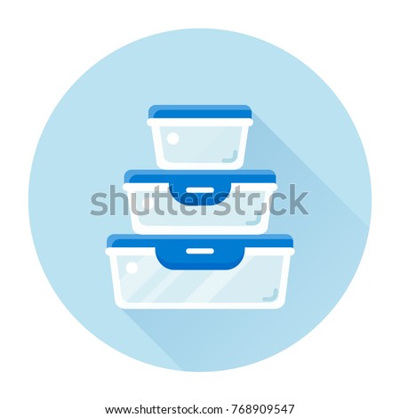 vector glass or plastic food containers / round and square storage / flat, isolated, circle, sign and icon template