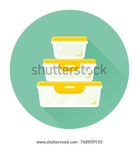 vector glass or plastic food containers / round and square storage / flat, isolated, circle, sign and icon template