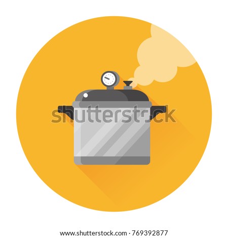 vector pressure cooker with steam / flat, isolated, sign and icon template