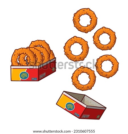 Fast food onion rings vector illustration. Fast food onion rings vector set. 