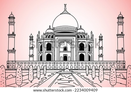 Taj Mahal line vector, Landmark, architecture, the Indian city of Agra, Uttar Pradesh