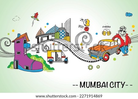 Illustration of Mumbai City, Mumbai cartoon illustrations.