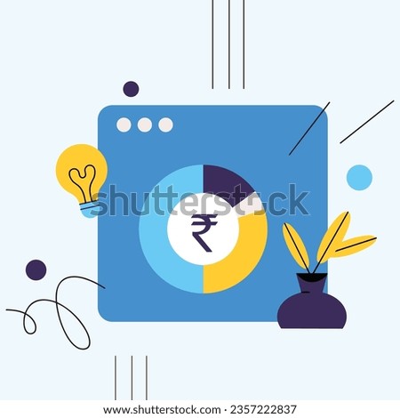 Business Growth Browser Window Displaying Workspace, icons, bulb, Rupee.