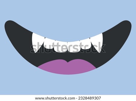 Cartoon smiling mouth with fangs. Monsters or a vampire smile. Cute hand drawn smile. Vector illustration