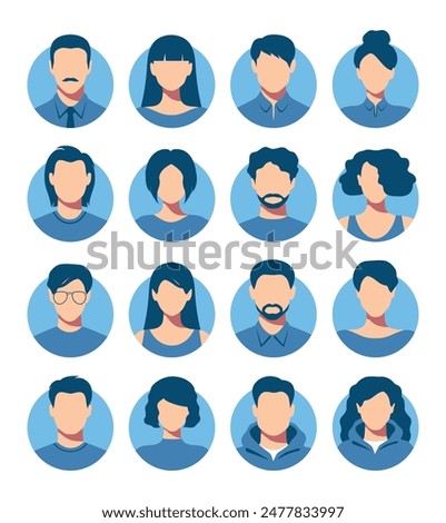 Abstract female and male faceless portraits, avatars or anonymous profiles. Set of colored woman and man abstract face icons. Vector illustration