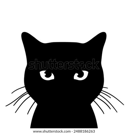 Cat silhouette with eyes and whiskers. Cat looking at camera. Hand drawn vector illustration