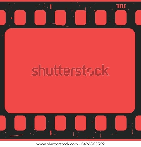 Retro grunge movie film strip on red background. Film strip frame template with grunge texture. Cinema and filmmaking concept. Vector illustration