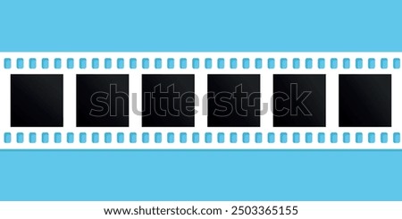 White blank empty photo film strip on blue background. Vector illustration