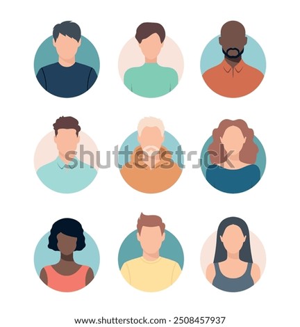 Abstract females and males avatars in round shape. Set of colored women and men abstract portraits or anonymous profiles, face icons. Vector illustration