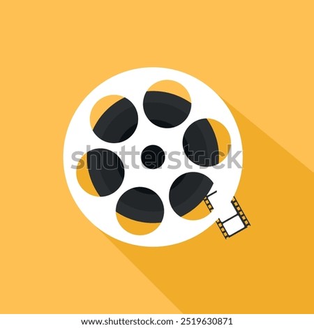 Film reel icon on yellow background. Filmmaking equipment icon. Cinema symbol. Vector illustration