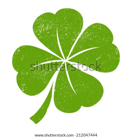 Green Lucky Four Leaf Irish Clover for St. Patrick's Day with distressed rough texture