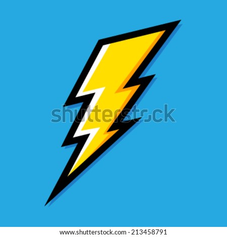 Yellow Electric Lightning Bolt with shading effects on blue sky background vector icon