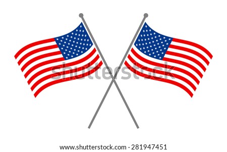 Symmetrical Crossed American Flags with Red and Blue Stars and Stripes pattern vector logo
