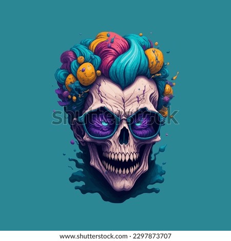 colorful skull vector illustration in unique style, graffiti drawing, great for wallpaper, screen printing, t-shirt design.