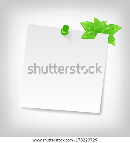 Illustration blank note paper with green leaves and spa?e for your text - vector