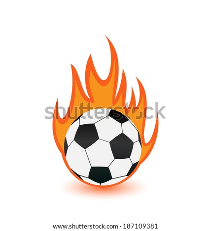 Illustration football balls in orange fire flames - vector