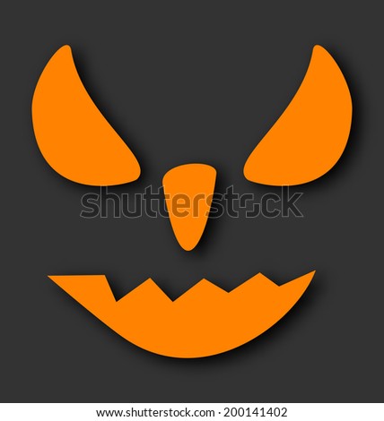 Illustration scary face of Halloween pumpkin on black background - vector