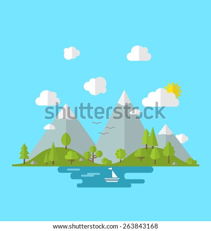 Landscape woods valley hill forest land scene view background -  vector