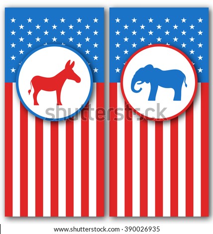 Illustration Banners with Donkey and Elephant as a Symbols Vote of USA. United States Political Parties - Vector