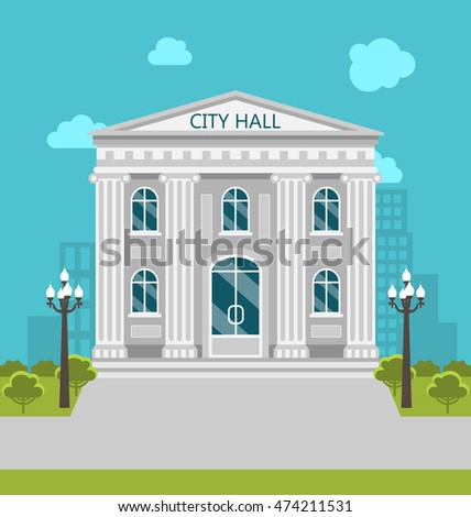 Illustration Municipal Building, City Hall, the Government, the Court. Urban Landscape - Vector